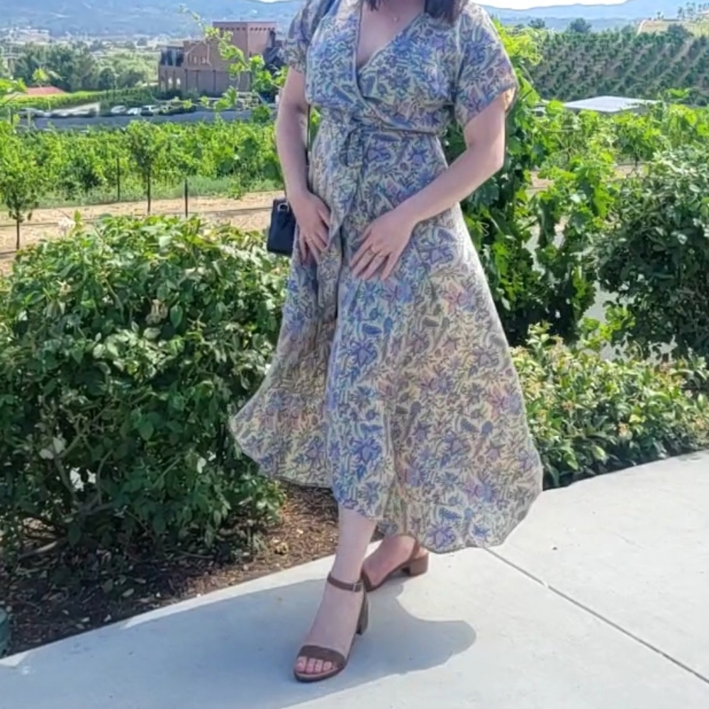 Karma Highway Wrap Maxi Dress OS ( S/M) Paisley Floral Boho Tie Waist Purple Gol